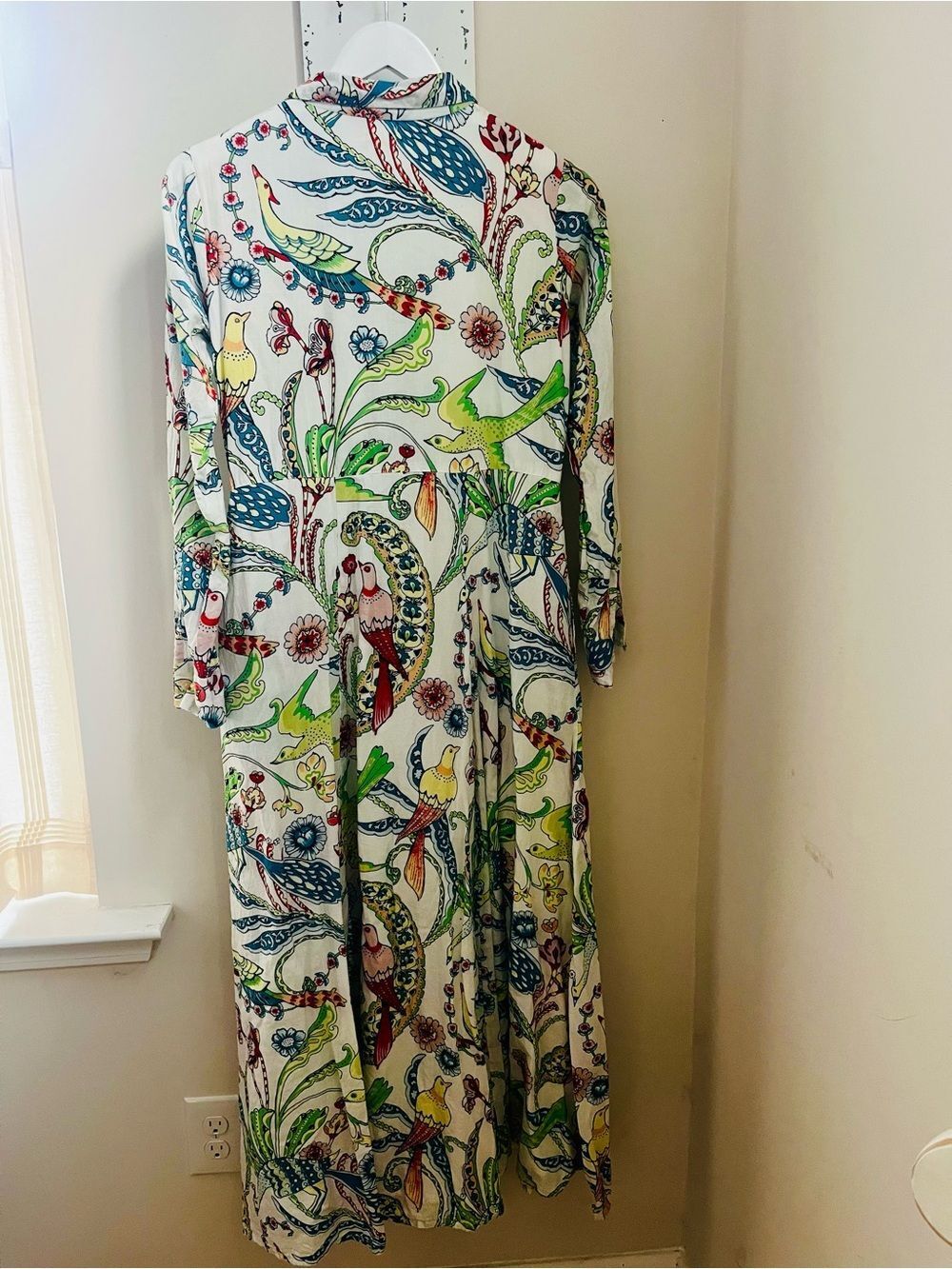 LIVRO Floral& Bird Print Button-Front Maxi Dress, fully lined with pockets; XS - Picture 5 of 11